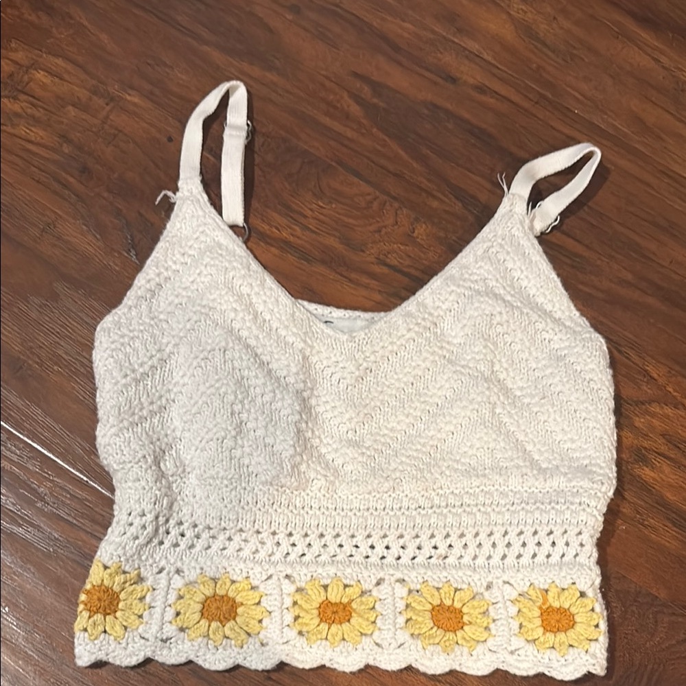 Hollister Sunflower Embroidered Knit Crop Top